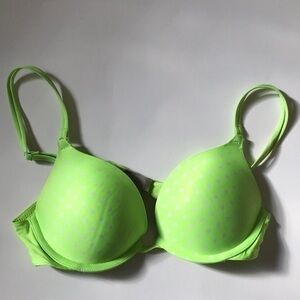 Victoria’s Secret NWOT lime green/ silver dots push-up bra sz 32B